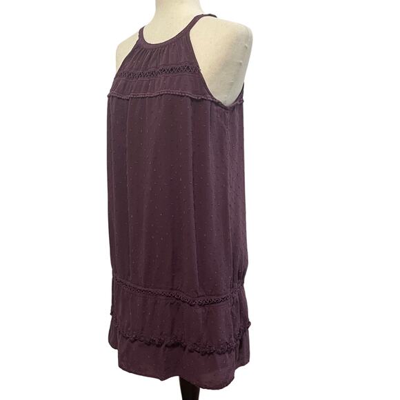 Loft Women's Shift Dress Plum Purple Swiss Polka Dot Crochet Size S - Picture 2 of 14